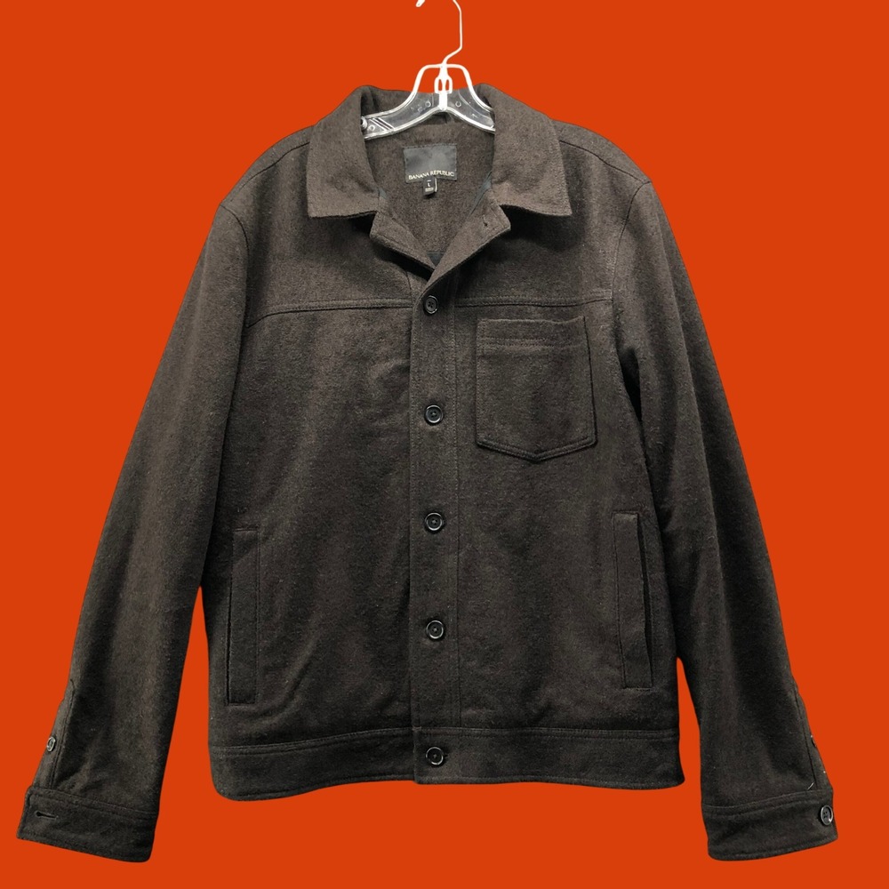 Banana Republic Boiled Wool Trucker Jacket Mens Large Tall Dark Chocolate Brown